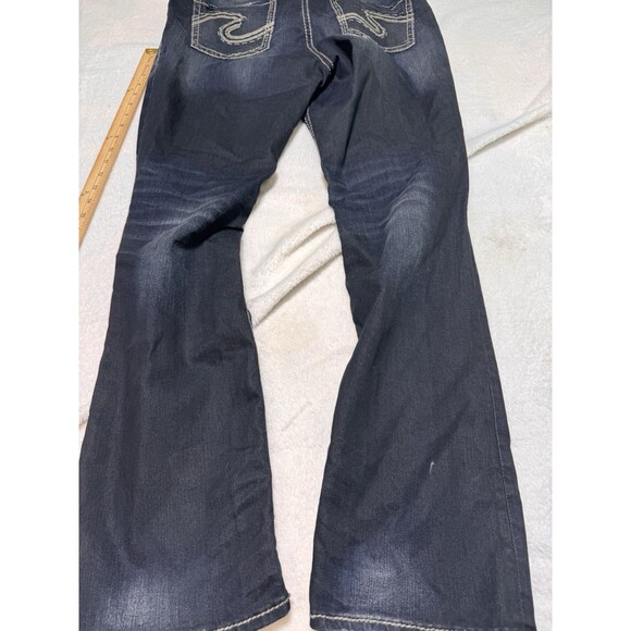 Silver Suki Bootcut Jean Women SZ 14/L32 Blue Dark Wash Thick Stitch Stone Wash - Picture 9 of 11